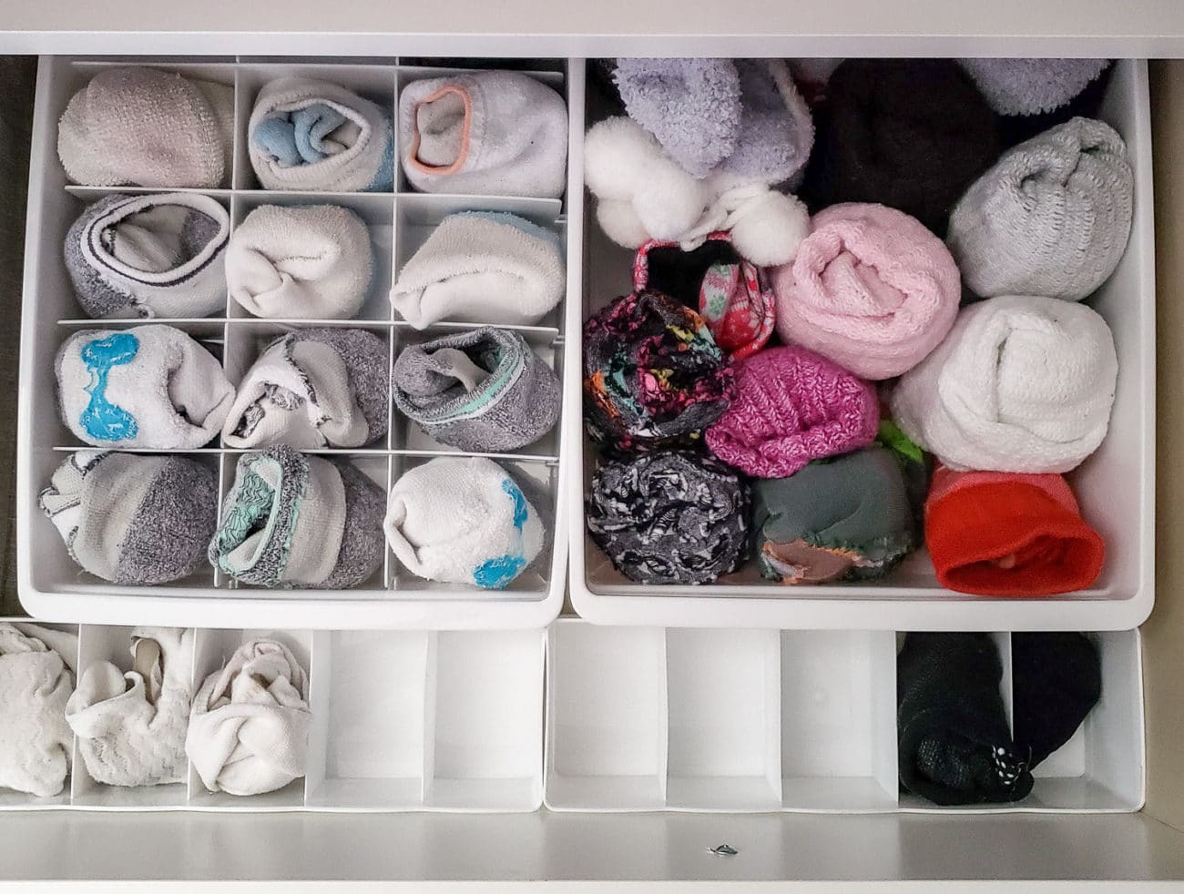 Storing and organizing socks in a dresser