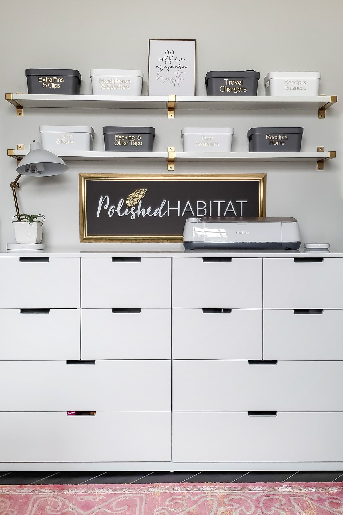 white office storage drawers and shelves