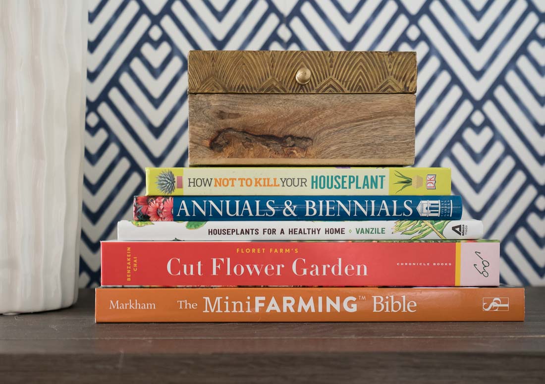 Stack of gardening books