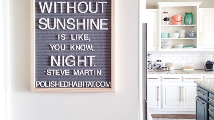 Gray Letterboard with white letters - A Day Without Sunshine is like, you know, night.