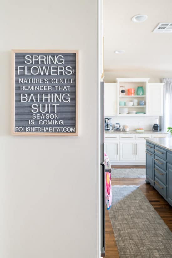 Gray Letterboard in white kitchen