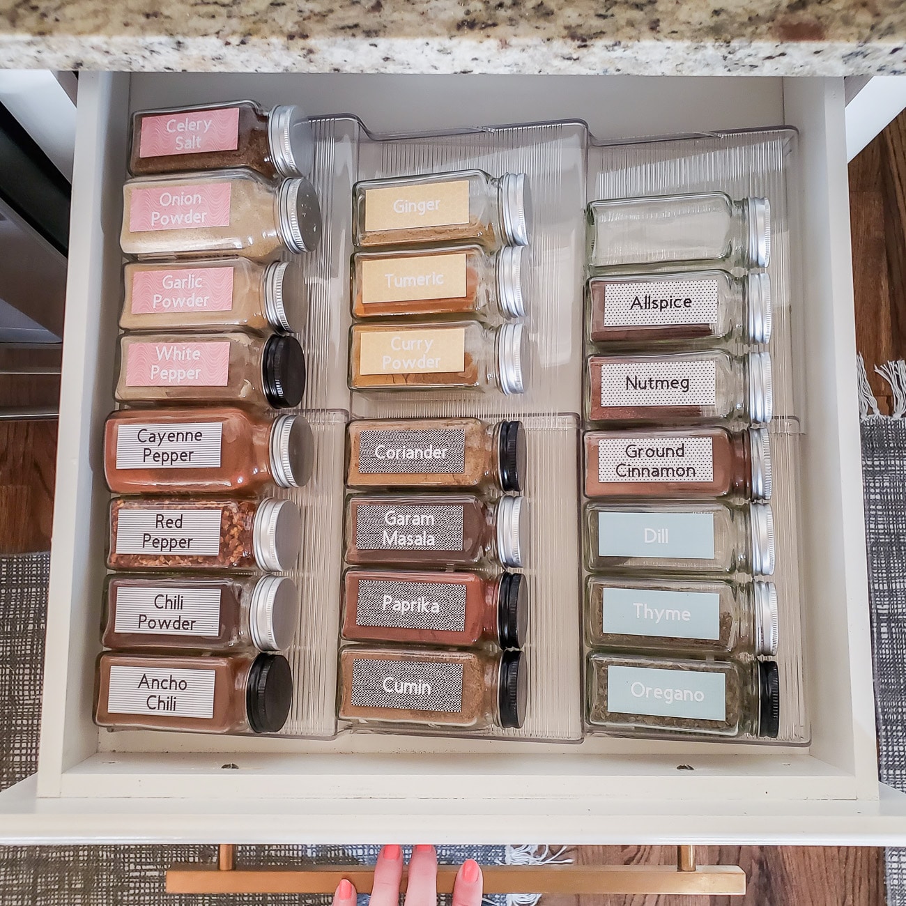 Organized Spices in a Kitchen Drawer 
