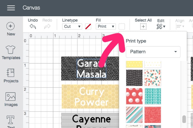 Cricut Design Space Screenshot - Making Spice Labels