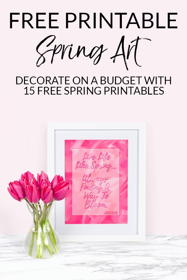 Pink spring art in white frame