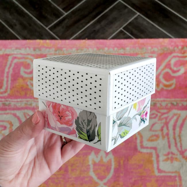 DIY Gift Box with floral bottom and modern black and white top.