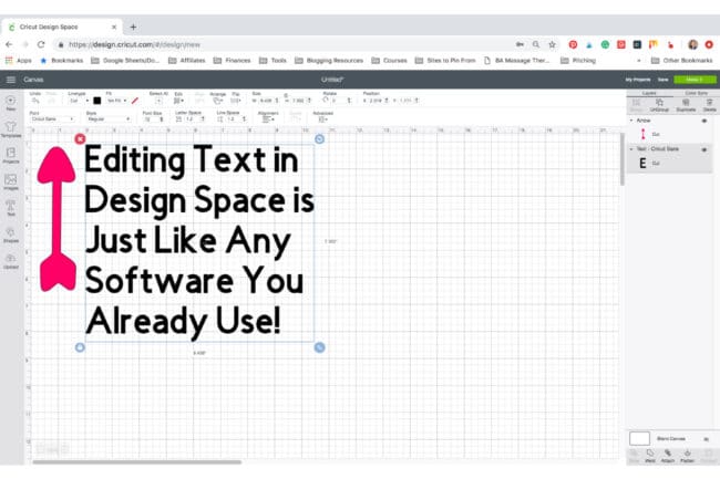 Editing text in Design Space 