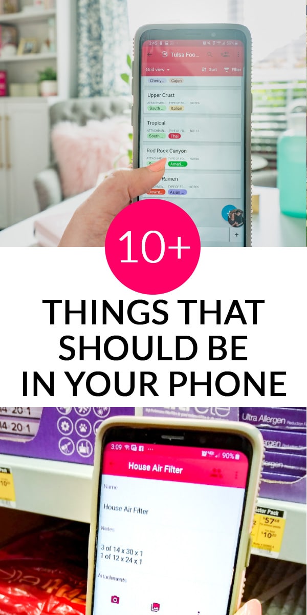 10 things to store in your cell phone (text with picture of cell phone)