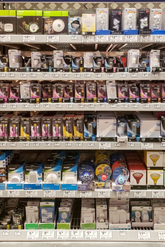 lightbulb aisle in a hardware store