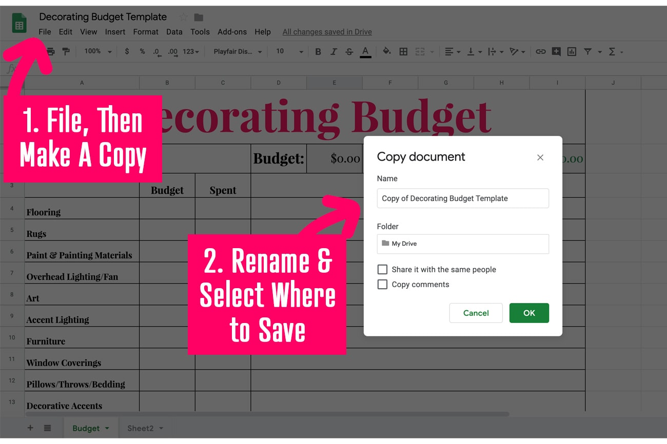 Decorating Budget Tracker in Google Sheets