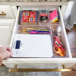 Organized Kitchen Drawer with Scissors, Tape, pens, etc.
