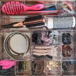 Bathroom drawer organization - hair supplies in clear containers