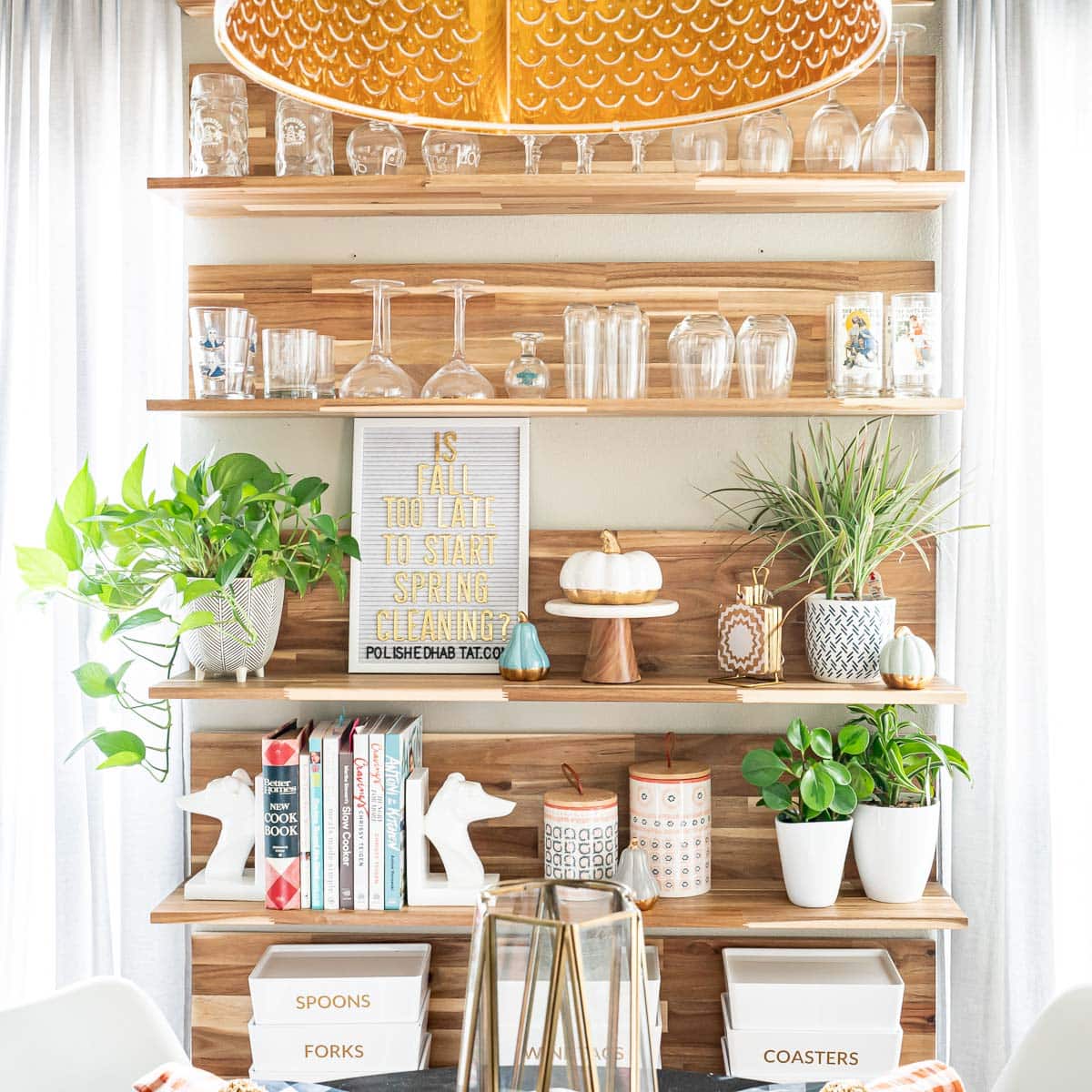 decorated wood shelves