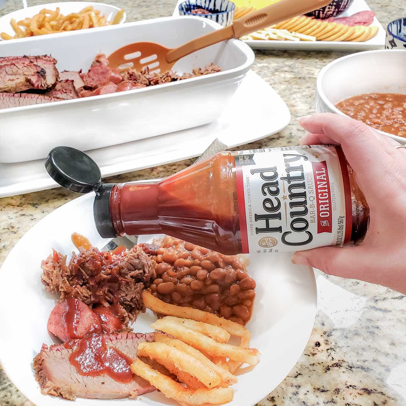 Plate of BBQ with Head Country Sause