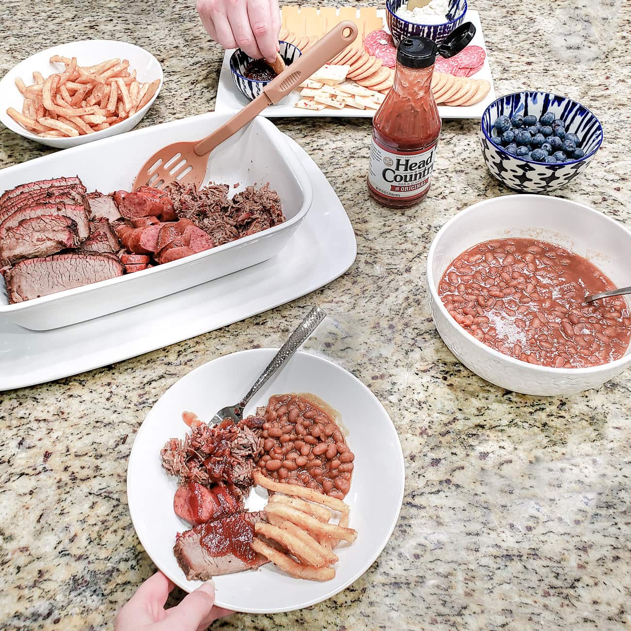 BBQ spread in a kitchen