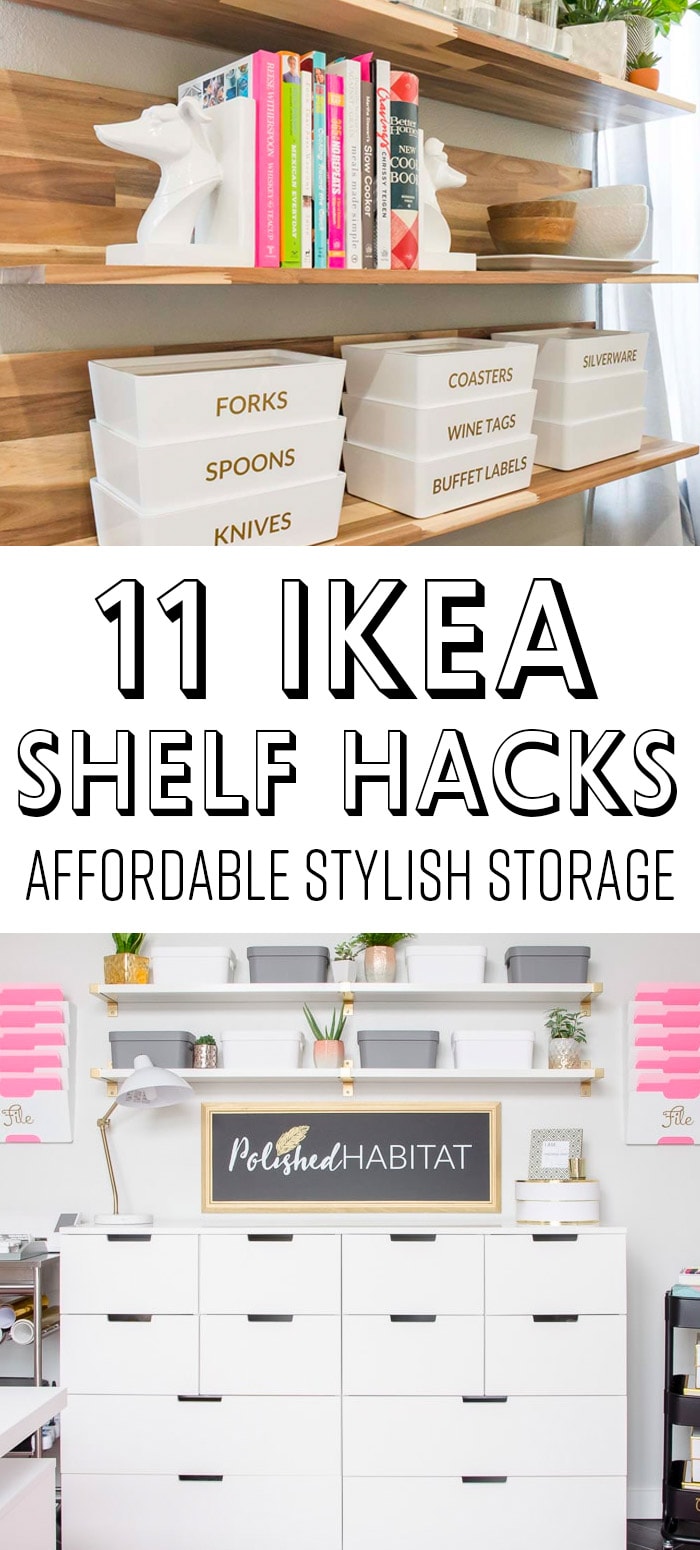 IKEA Shelf Hacks - White with Gold Brackets & Wood Shelves