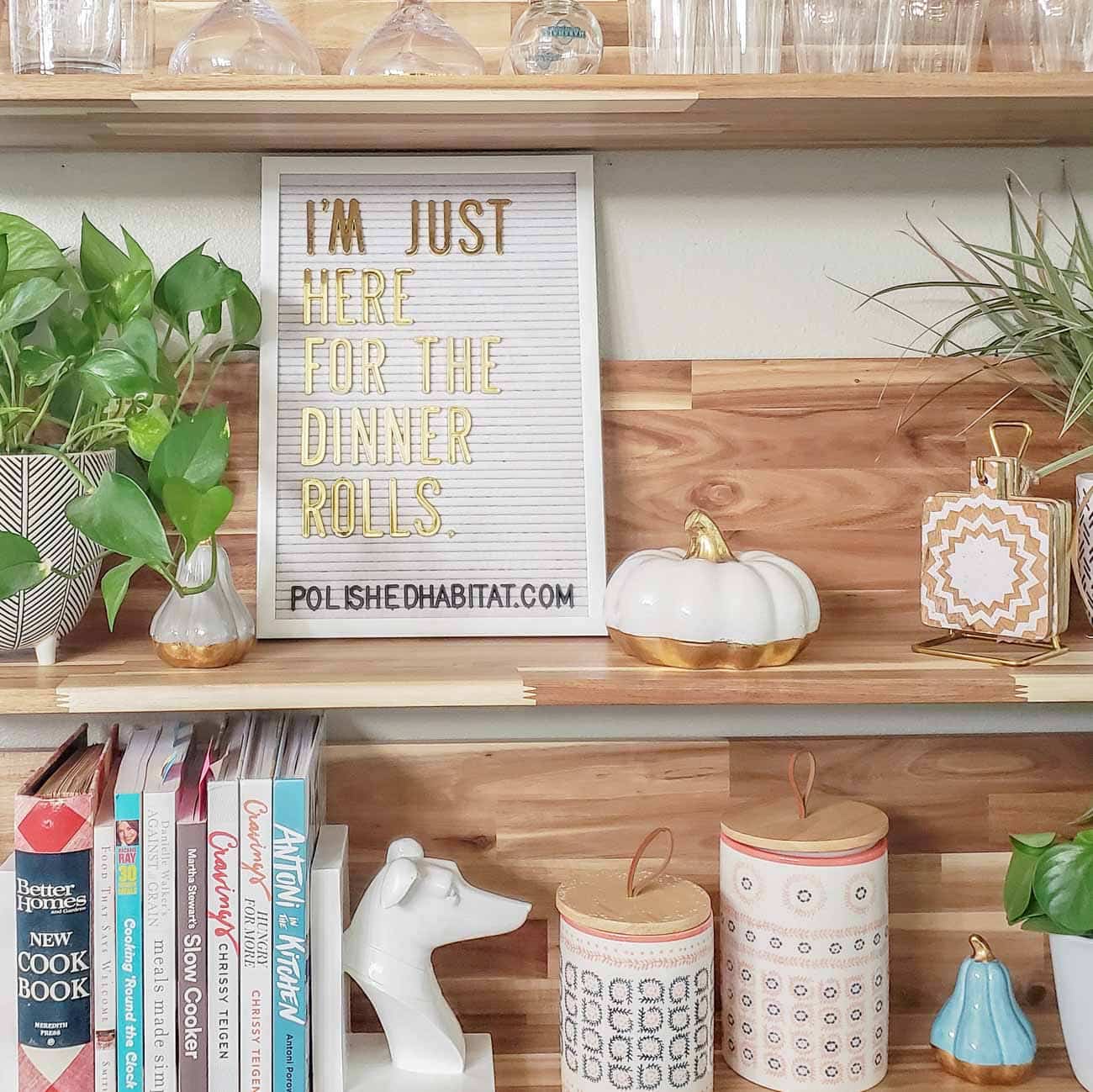 White Letter Board on Wood Shelves