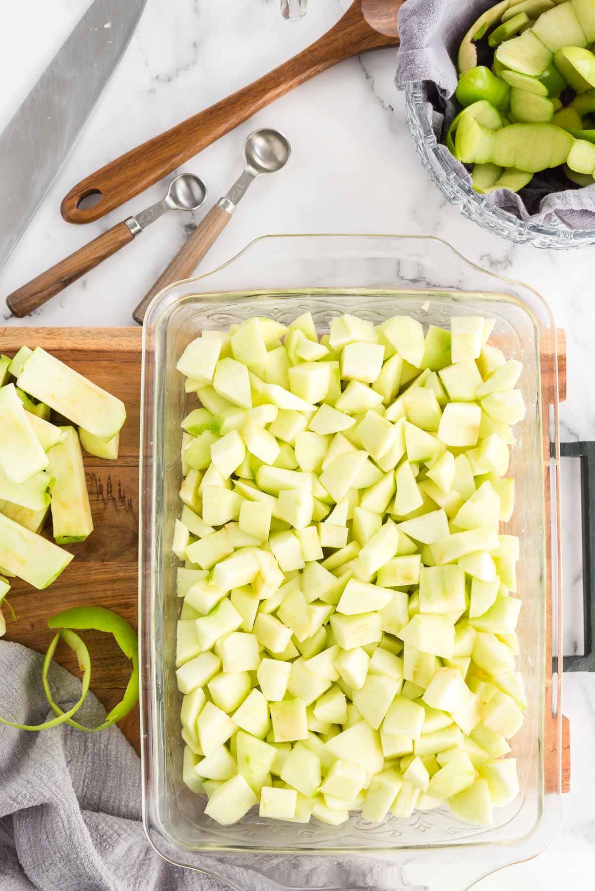 Raw apples diced for apply crisp