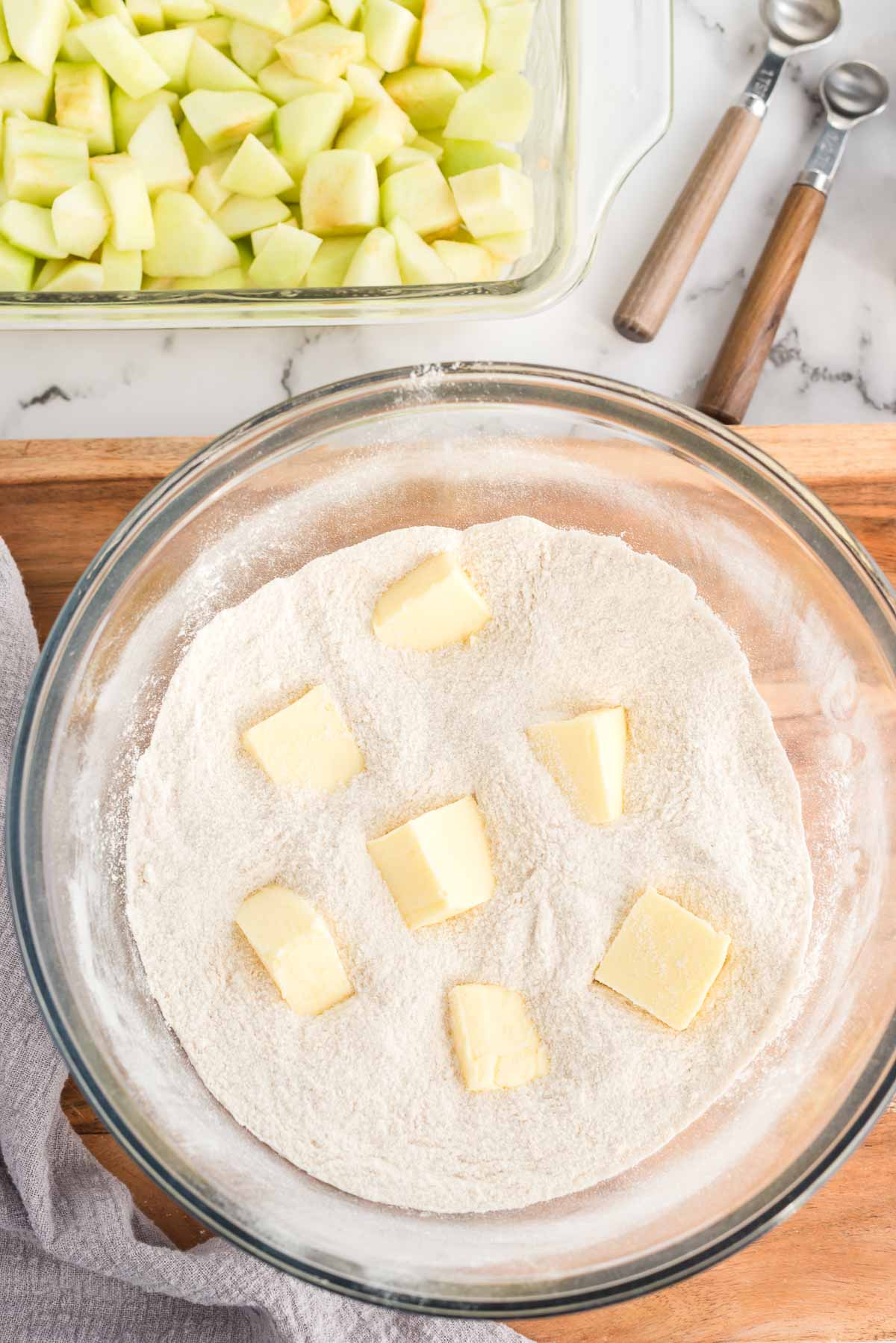 Butter chunks in topping mix for apple crisp