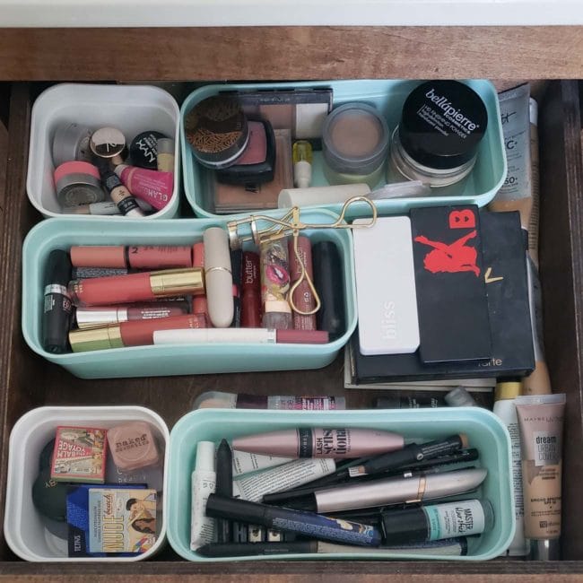 makeup in a drawer