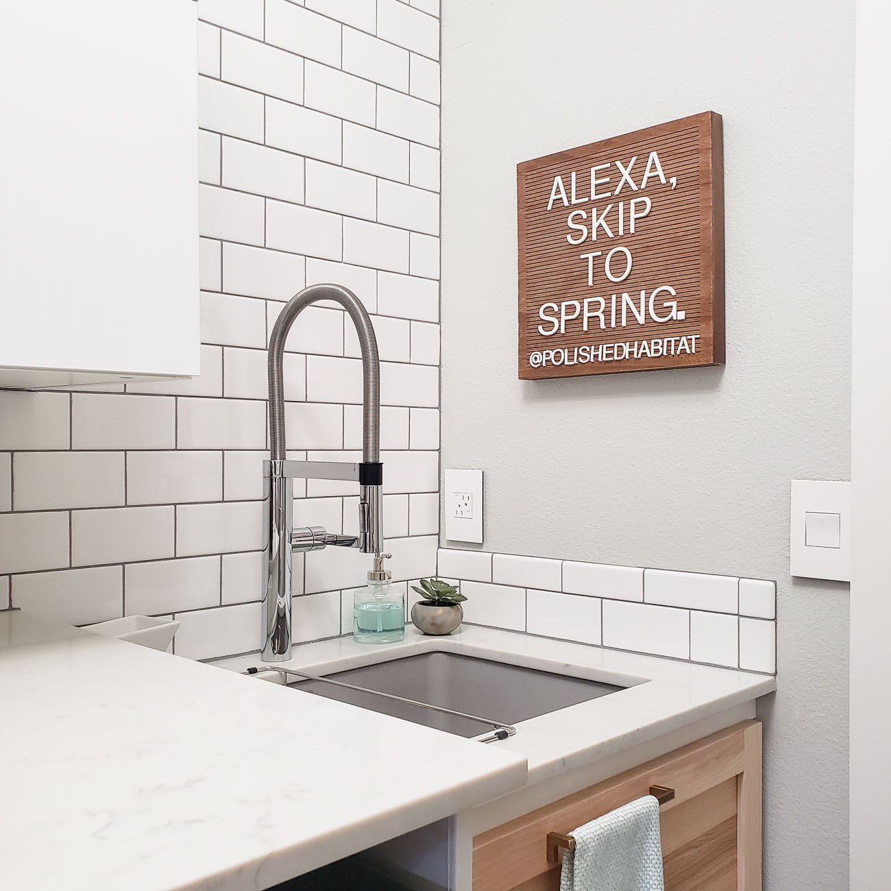 Laundry room with wood letter board - Alexa Skip to Spring