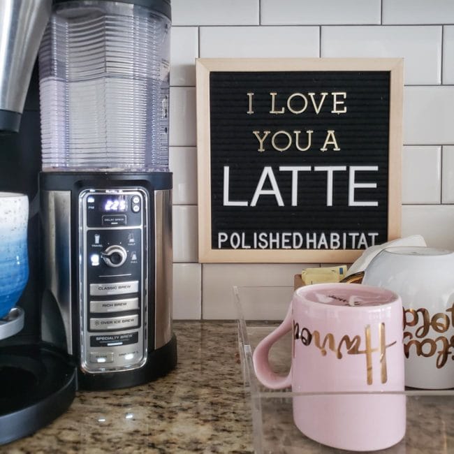 Black Letter Board in kitchen - I Love You a Latte!