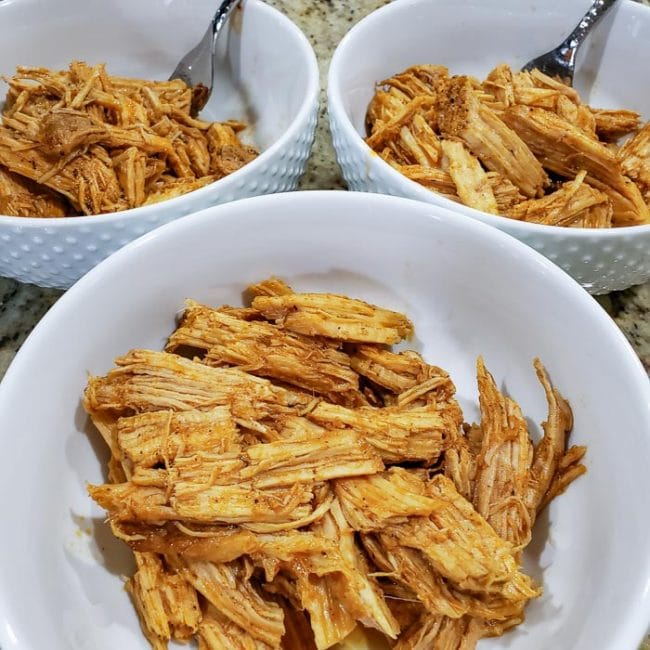 BBQ Pork in 3 white bowls