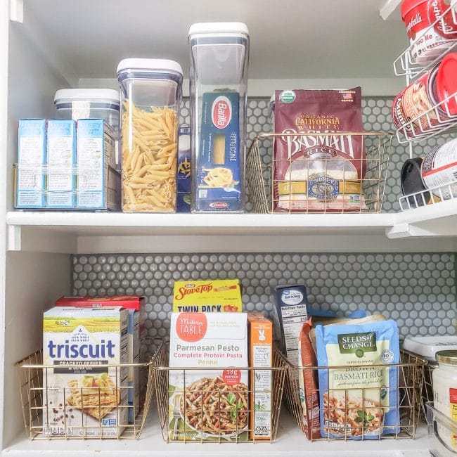 Pantry Shelves with Baskets for Rice, Crackers, Pasta, Etc 