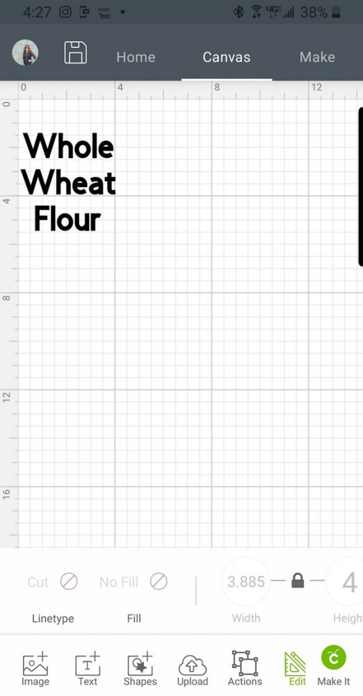 Design Space App Screenshot of Whole Wheat Flour Label- Cricut Joy