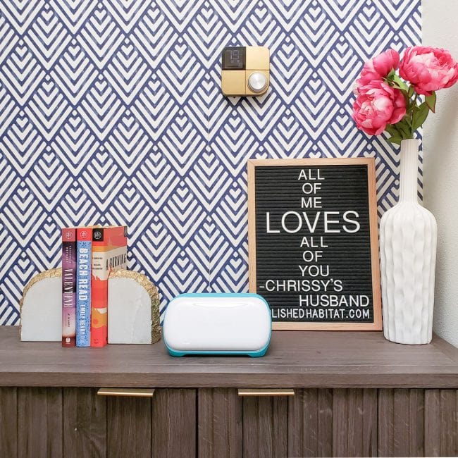 Cricut Joy on Cabinet with Books & Letterboard