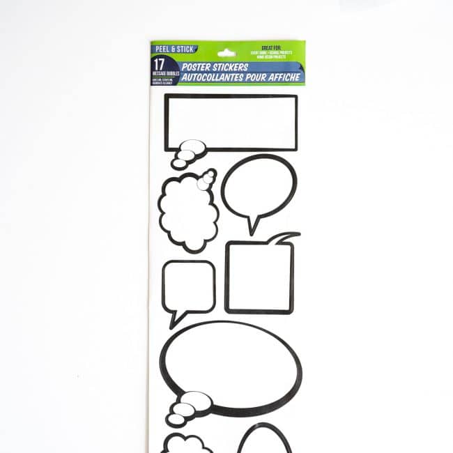 white speech bubble labels with black outline